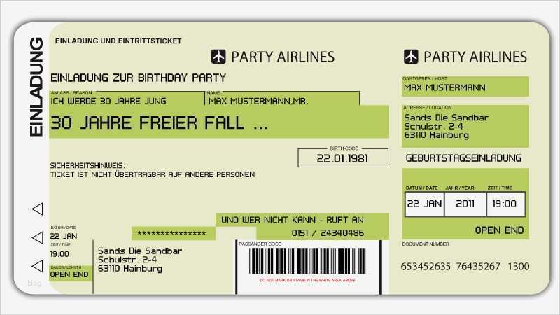 Ticket Vorlage Zum Bearbeiten Erstaunlich Einladungskarte Als Flugticket Boarding Pass Art 020 GrÜn