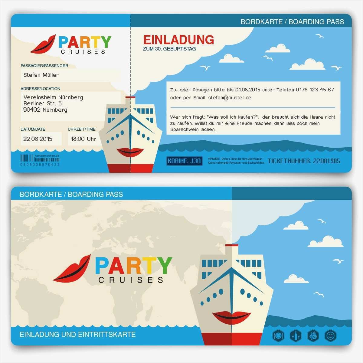 Ticket Vorlage Zum Bearbeiten Kostenlos Großartig Einladungskarten Zum Geburtstag Als Kreuzfahrt Ticket