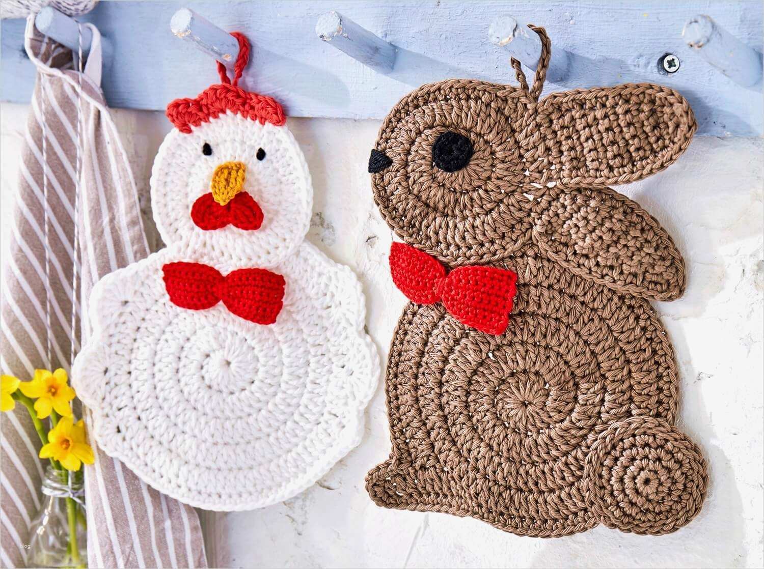 Topflappen Häkeln Vorlagen Kostenlos Erstaunlich topflappen Set Aus Hase Und Huhn Kostenlose Häkelanleitung