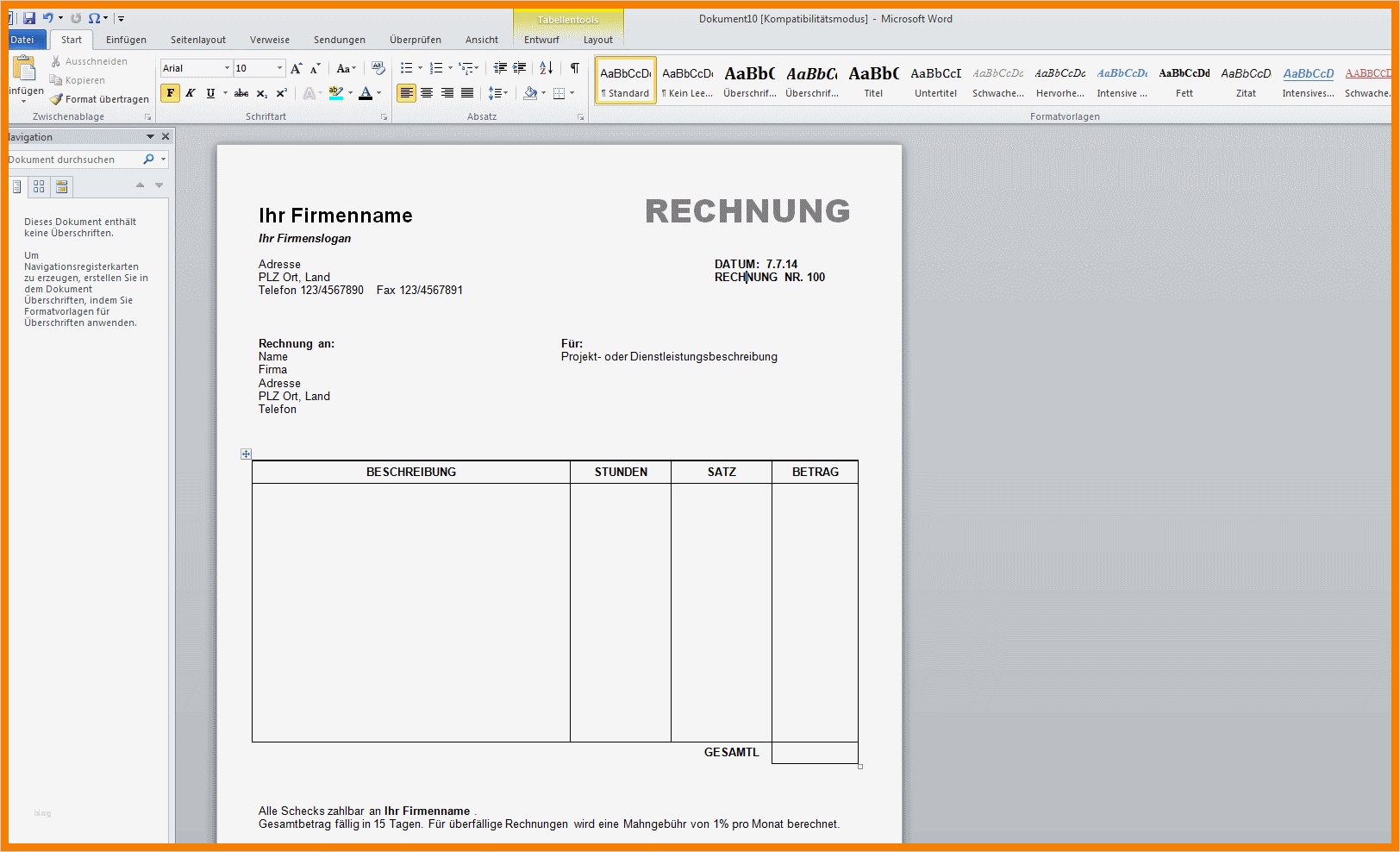 Transportauftrag Vorlage Word Neu 13 Rechnungsvordruck Blanko