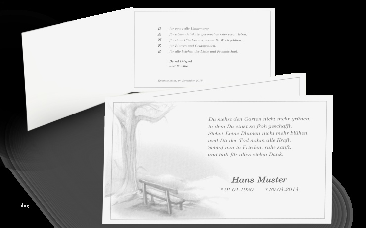 Trauer Danksagungskarten Vorlagen Beste Traueranzeige Klappkarte Bank Mit Baum Garten Grünen