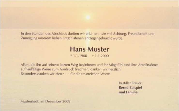 Trauerkarten Danksagung Vorlagen Genial Danksagungskarte Abendstimmung Trauerkarte