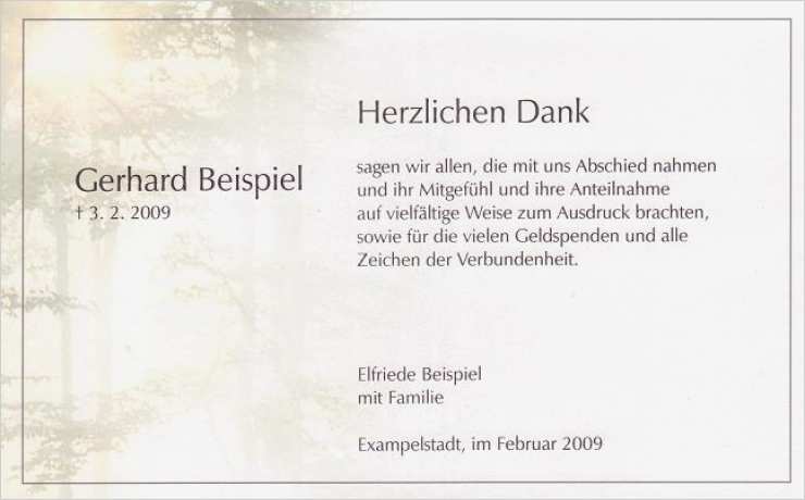 Trauerkarten Danksagung Vorlagen Wunderbar Danksagungskarte Wald Im Gegenlicht Trauer Bestattung Natur