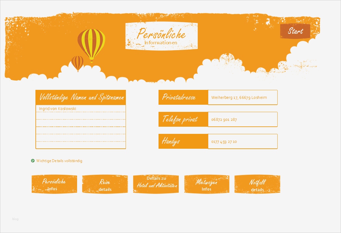 Wunderbar Vorlage Für Persönliche Informationen Fotos