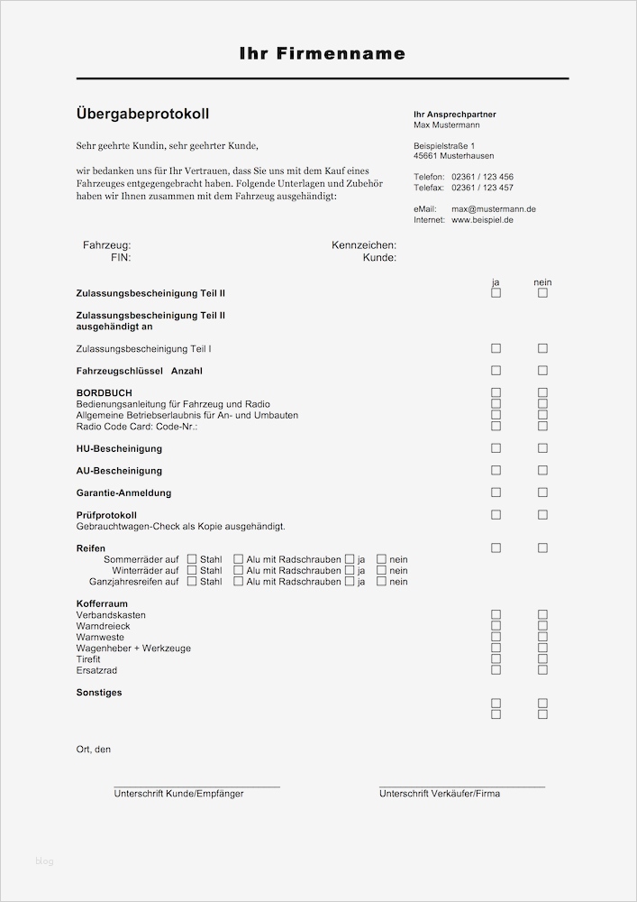 übergabeprotokoll Arbeitskleidung Vorlage Erstaunlich Autofreund24