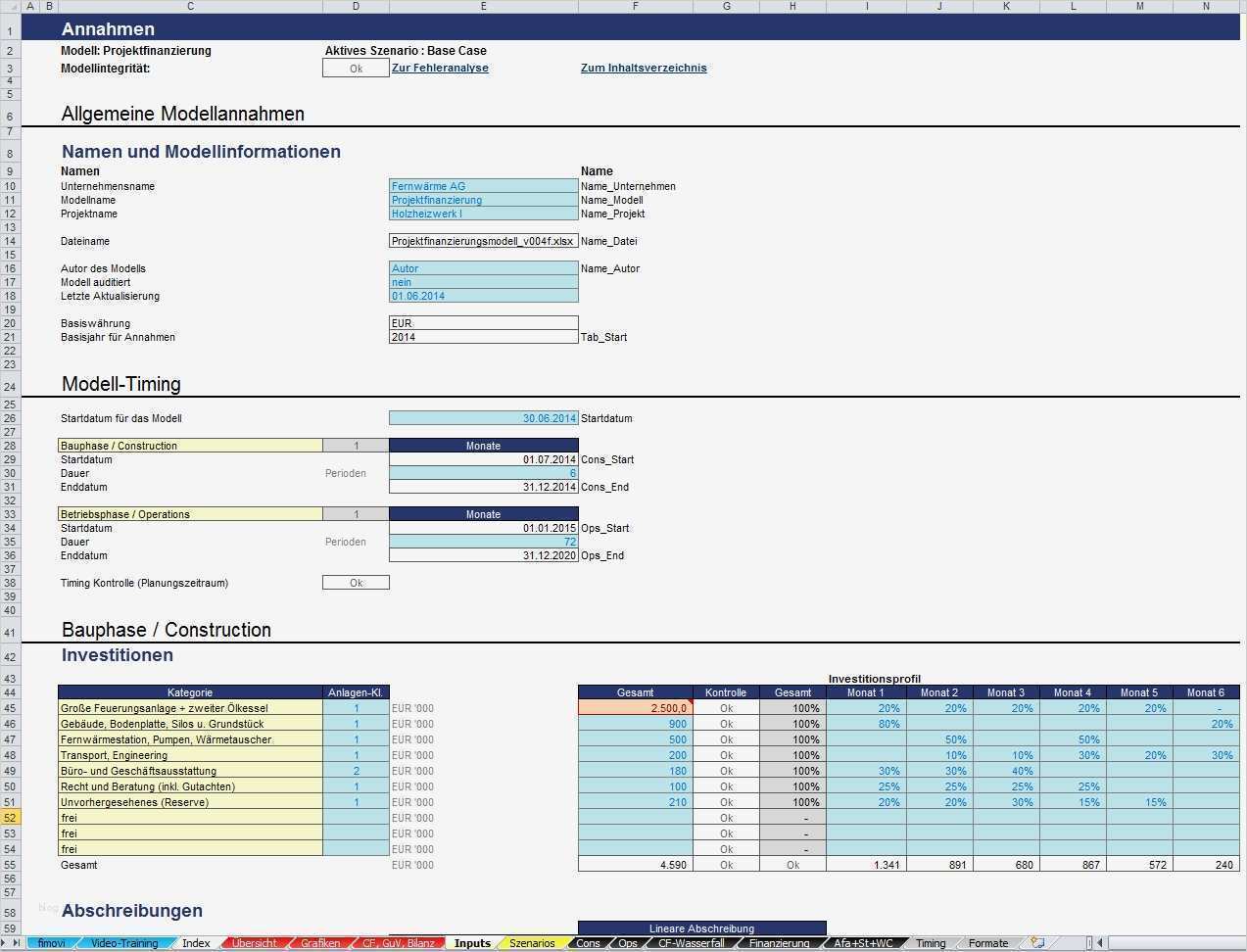 Unternehmensbewertung Excel Vorlage Erstaunlich Excel Projektfinanzierungsmodell Mit Cash Flow Guv Und Bilanz