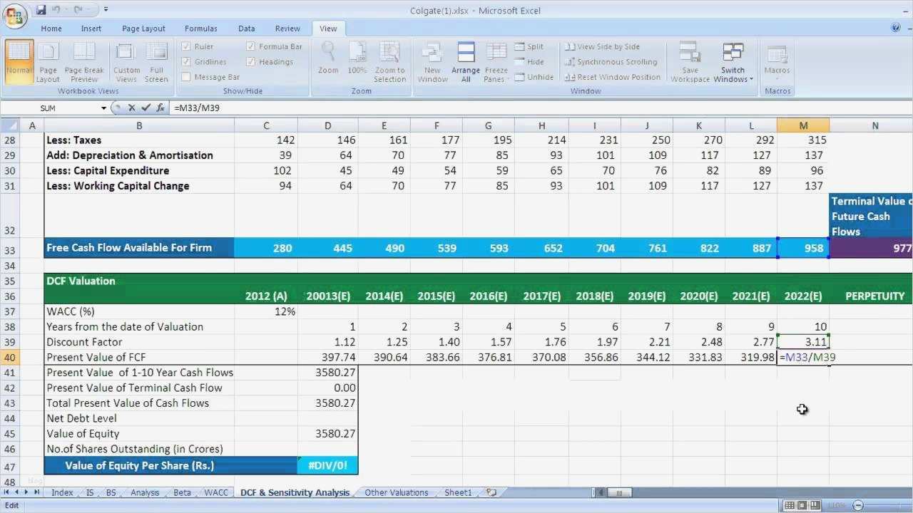 DCF Discounted Cash Flow Valuation in Excel Video