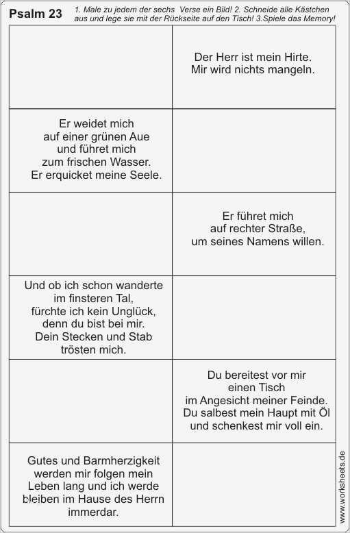 Unterrichtsentwurf Vorlage Erstaunlich Psalm 23 Wir Basteln Ein Memory