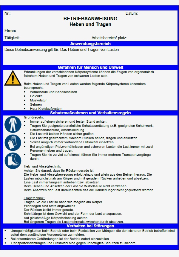 Unterweisung Arbeitssicherheit Vorlage Elegant Großzügig Betriebsanweisungen Vorlage Ideen
