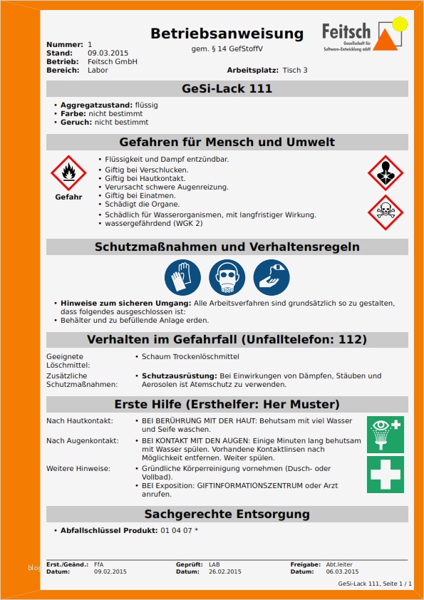 Unterweisung Gefahrstoffe Vorlage Cool atemberaubend Betriebsanweisungen Vorlage Galerie Entry