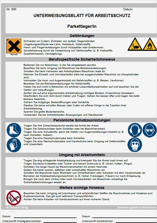 Unterweisung Gefahrstoffe Vorlage Elegant Unterweisung Parkettleger In sofort Download