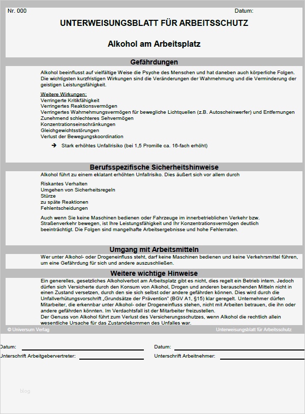 Unterweisung Staplerfahrer Vorlage Wunderbar Unterweisung Alkohol Am Arbeitsplatz sofort Download