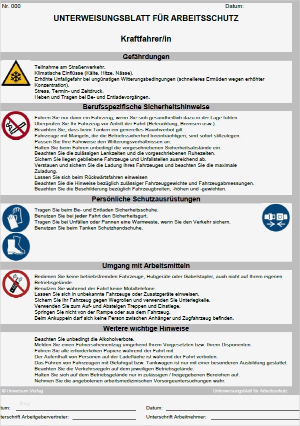 Unterweisungsnachweis Vorlage Fabelhaft Unterweisung Kraftfahrer In sofort Download