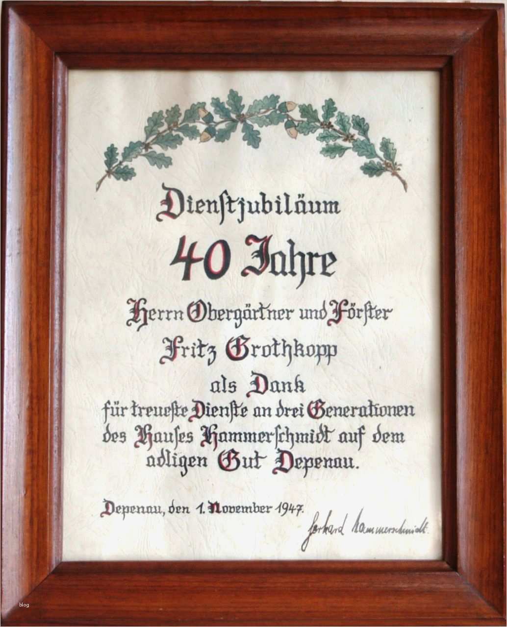 Urkunde Dienstjubiläum Vorlage Erstaunlich Fritz Grothkopp – Jäger Und Obergärtner 1885 – 1966