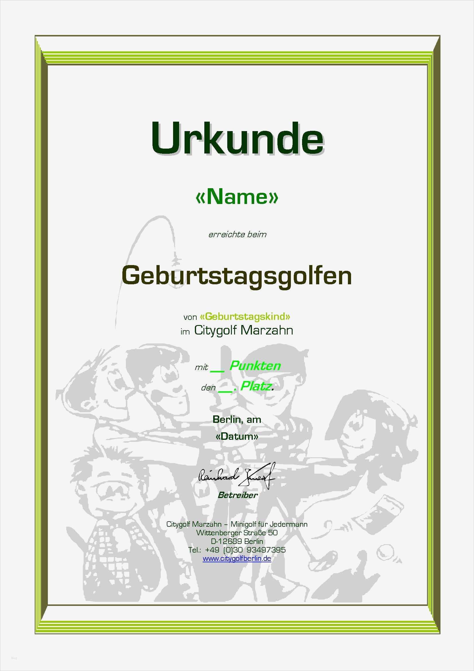 Urkunde Vorlage Kostenlos Schön Citygolf Urkunden