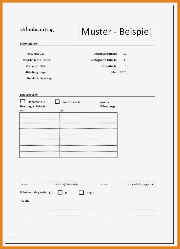 Urlaubsantrag Vorlage Word Schönste 7 Urlaubsantrag Ausdrucken
