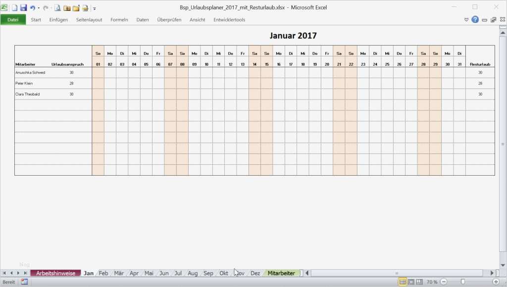 Urlaubsplaner 2018 Vorlage Erstaunlich Kostenloser Excel Urlaubsplaner 2017 Mit Resturlaubsanzeige