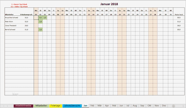 Urlaubsplaner 2018 Vorlage Inspiration Kostenloser Excel Urlaubsplaner 2018 Mit Resturlaub Und