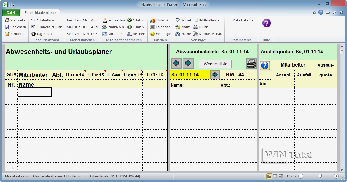 Urlaubsplanung Mitarbeiter Vorlage Cool Excel Abwesenheits Und Urlaubsplaner Download Wintotal
