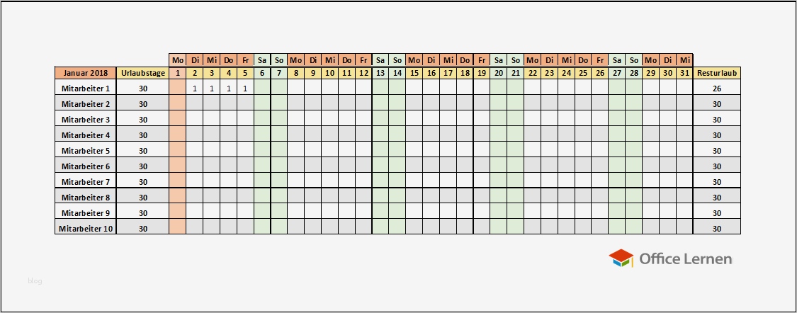 Urlaubsplanung Mitarbeiter Vorlage Neu Kostenlose Excel Urlaubsplaner Vorlagen 2018 Und 2019