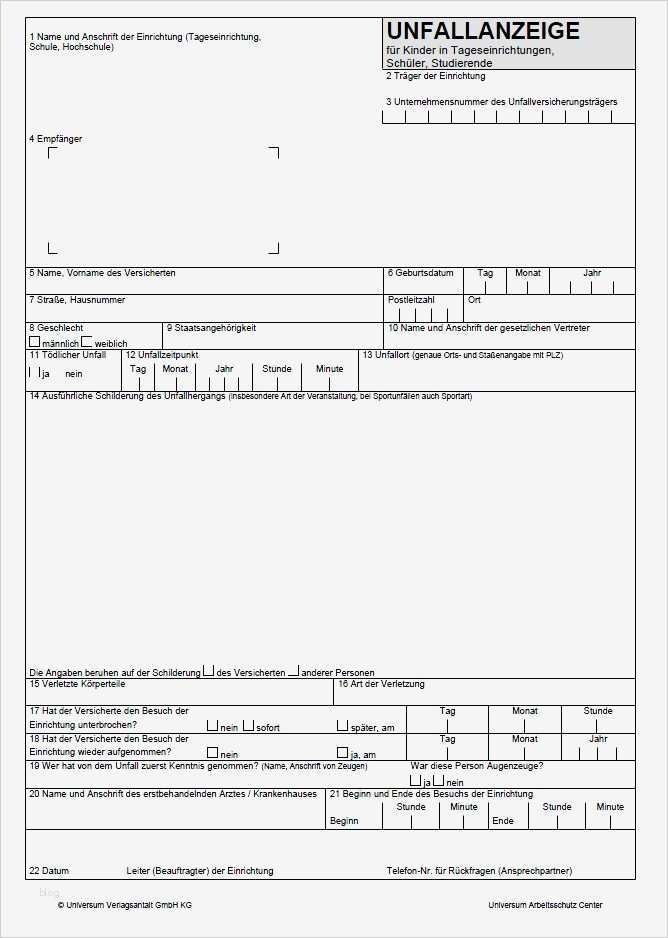 Verbandbuch Vorlage Elegant Unfallanzeige Arbeitnehmer sofortiger Download
