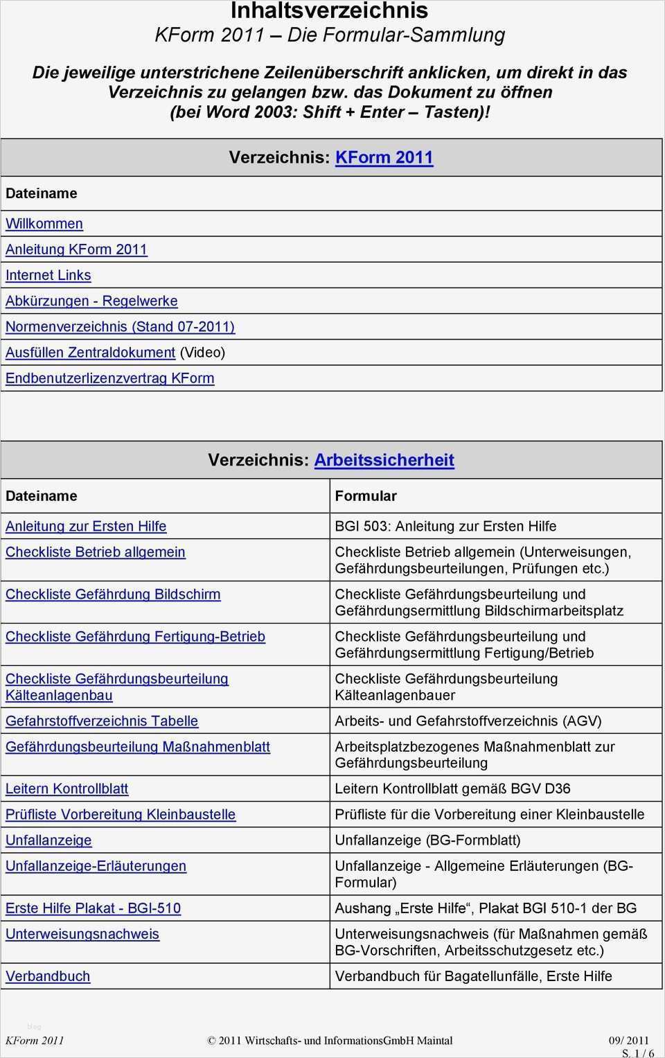 Verbandbuch Vorlage Luxus Inhaltsverzeichnis Kform 2011 Die formular Sammlung Pdf