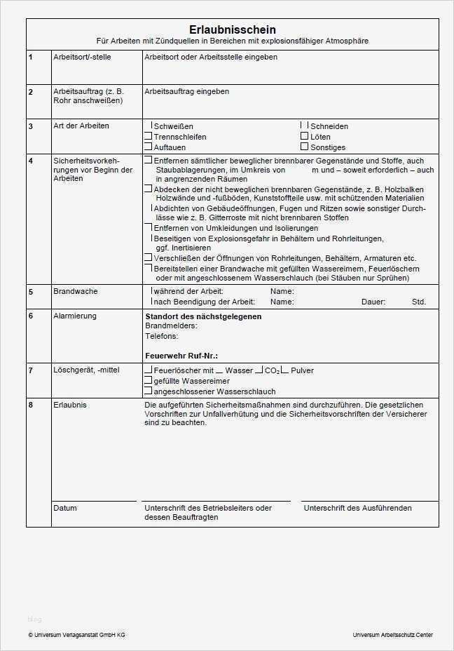 Verbandbuch Vorlage Süß Schweißerlaubnis sofort Download
