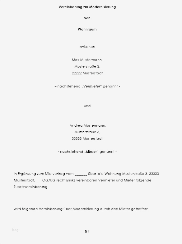 Vereinbarung Arbeitszeitkonto Vorlage Erstaunlich Vereinbarung – Modernisierung Durch Mieter