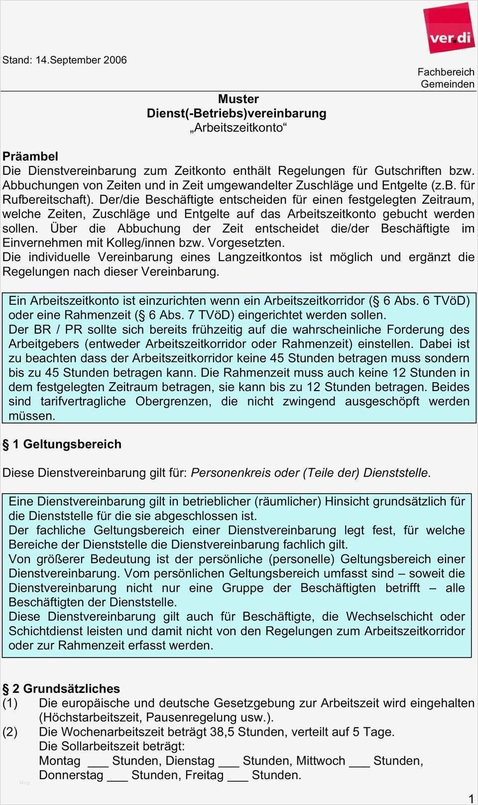 Vereinbarung Arbeitszeitkonto Vorlage Inspiration Muster Dienst Betriebs Vereinbarung Arbeitszeitkonto Pdf