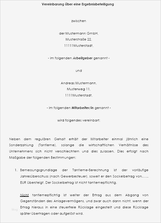 Vereinbarung Arbeitszeitkonto Vorlage Wunderbar Vereinbarung Tantiemenzahlung Jetzt En
