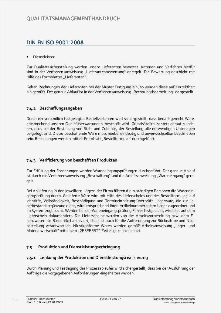 Verfahrensanweisung Vorlage Word Erstaunlich Qm Handbuch Lange Version