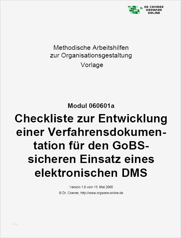 Verfahrensdokumentation Vorlage Einzigartig Checkliste Entwicklung Verfahrensdokumentation Gobs
