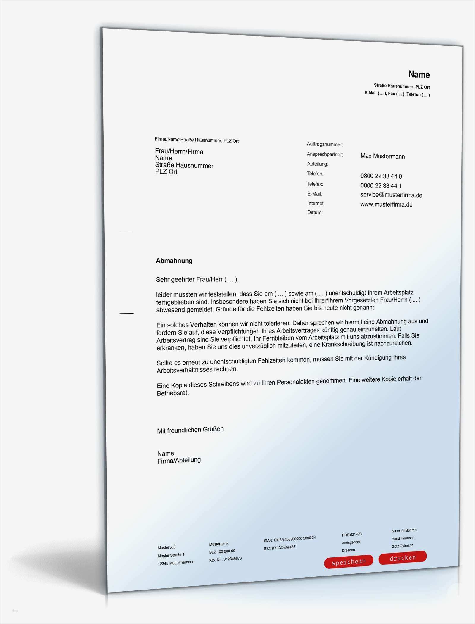 Verhaltensbedingte Abmahnung Vorlage Großartig Abmahnung Unentschuldigtes Fehlen