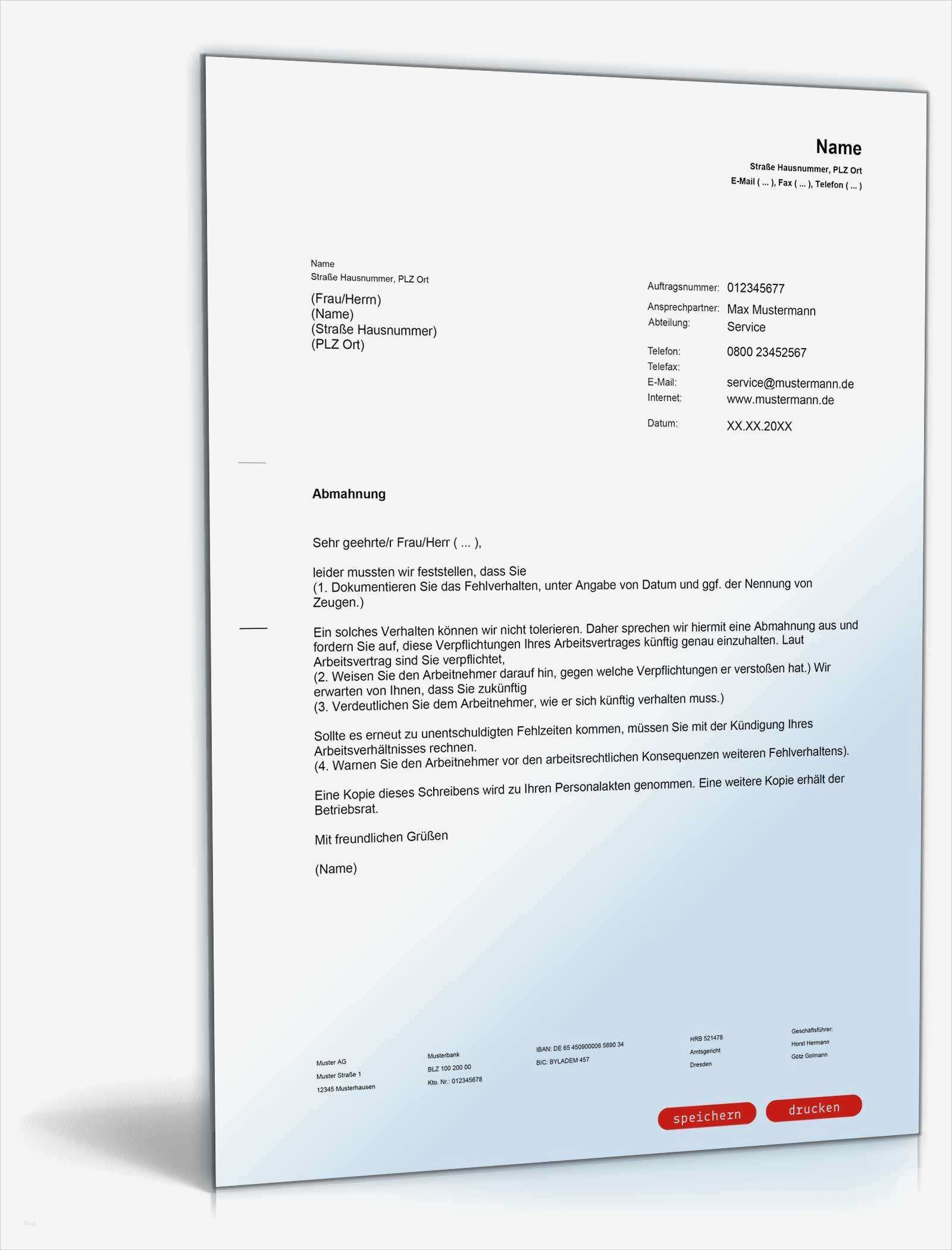 Verhaltensbedingte Abmahnung Vorlage Gut Abmahnung Arbeitnehmer