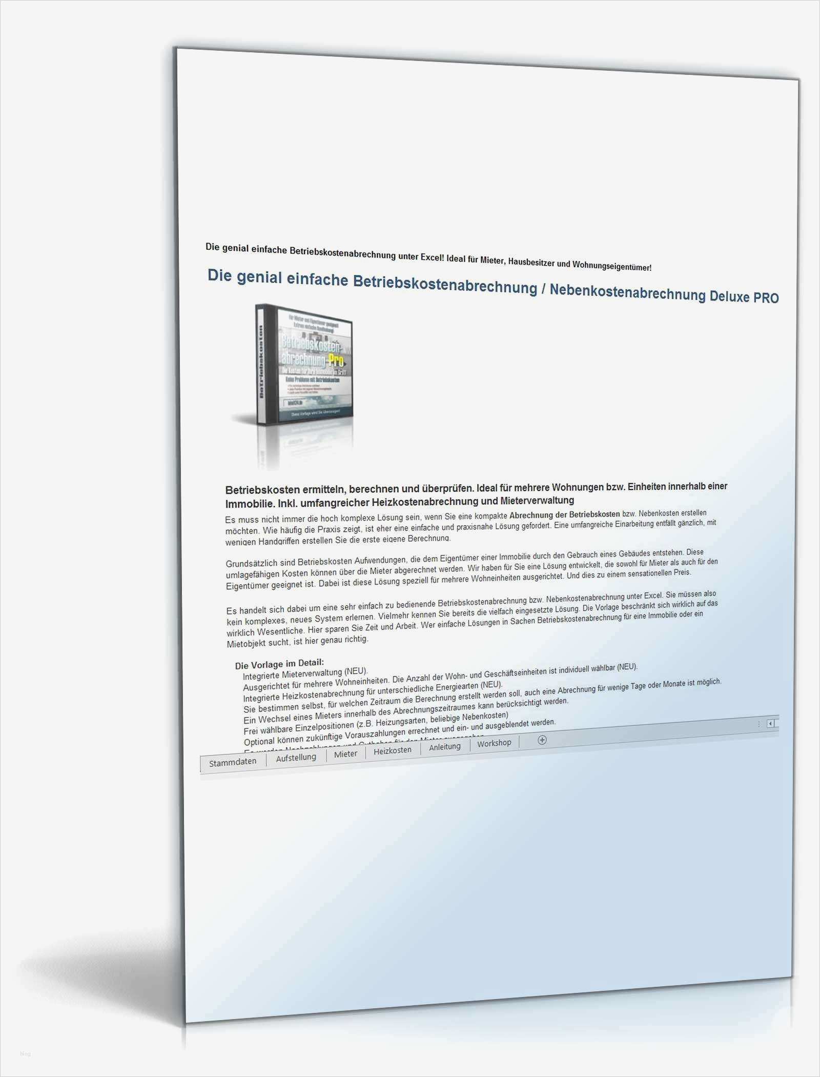 Vermieter Betriebskostenabrechnung Vorlage Schön Betriebskostenabrechnung Pro Unter Excel