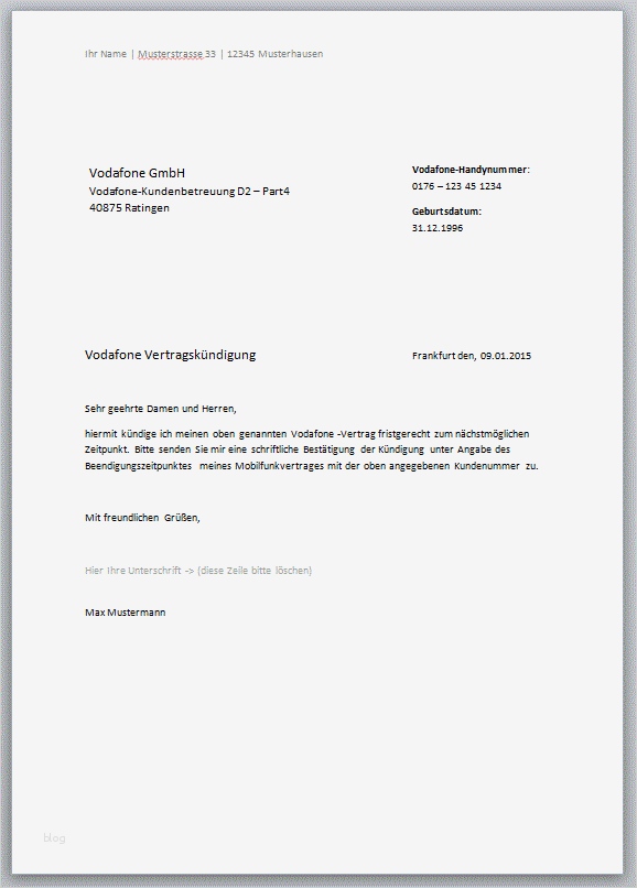Vodafone Kündigung Vorlage Word Erstaunlich Handyvertrag Kündigungschreiben – Kostenlose Vorlagen