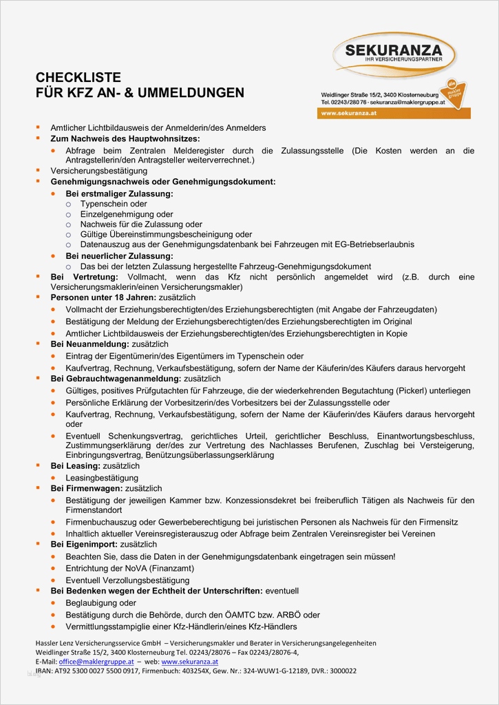 Vollmacht Kfz Anmeldung Vorlage Angenehm Checkliste Kfz Anmeldung
