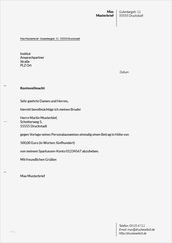 Drucke selbst Kostenlose Vorlage mit Mustertext für einen