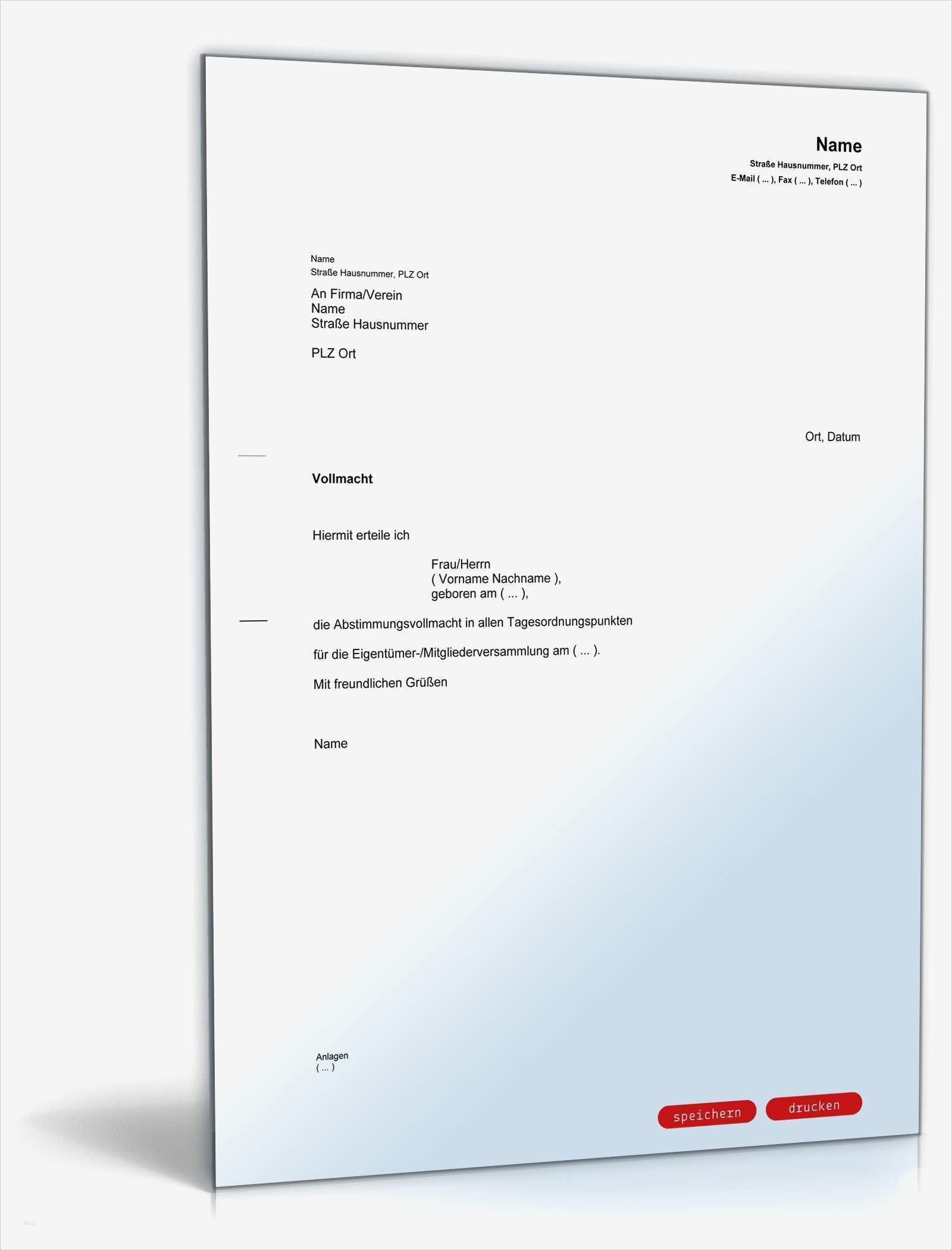 Vollmacht Vorlage Word Schön Vollmacht Für Eigentümerversammlung