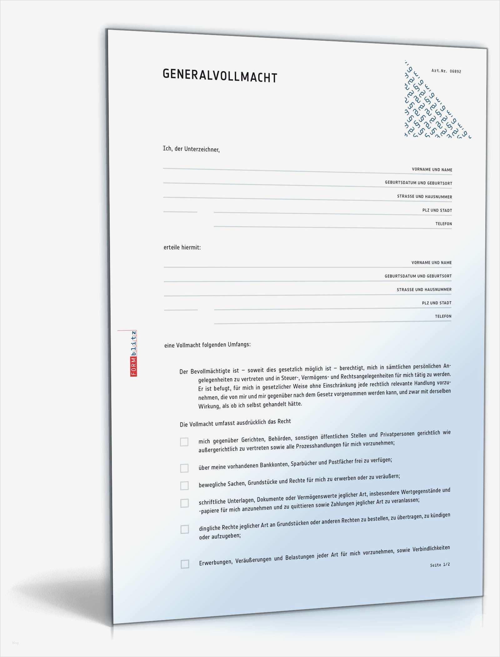 Vollmacht Zollanmeldung Vorlage Wunderbar Generalvollmacht Muster Vorlage Zum Download