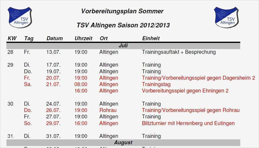 Vorbereitungsplan Fussball Vorlage Süß Vorbereitung Aktive 2012