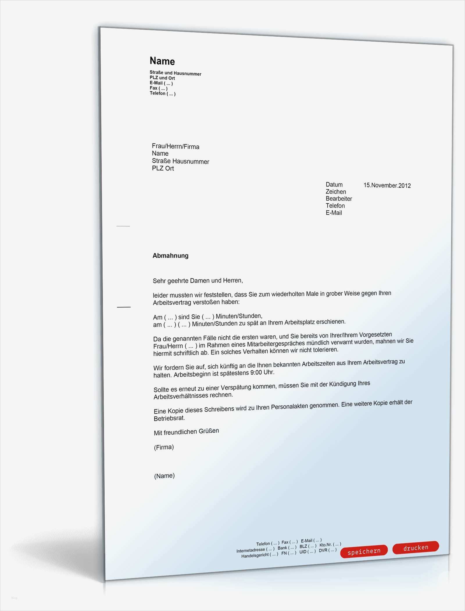 Vorlage Abmahnung Cool Abmahnung Unpünktlichkeit Muster Vorlage Zum Download