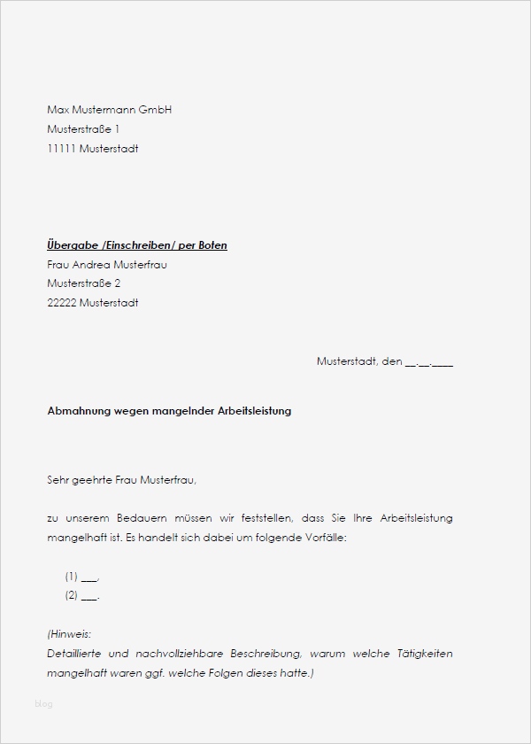 Muster Abmahnung wegen mangelnder Leistung zum Sofort Download