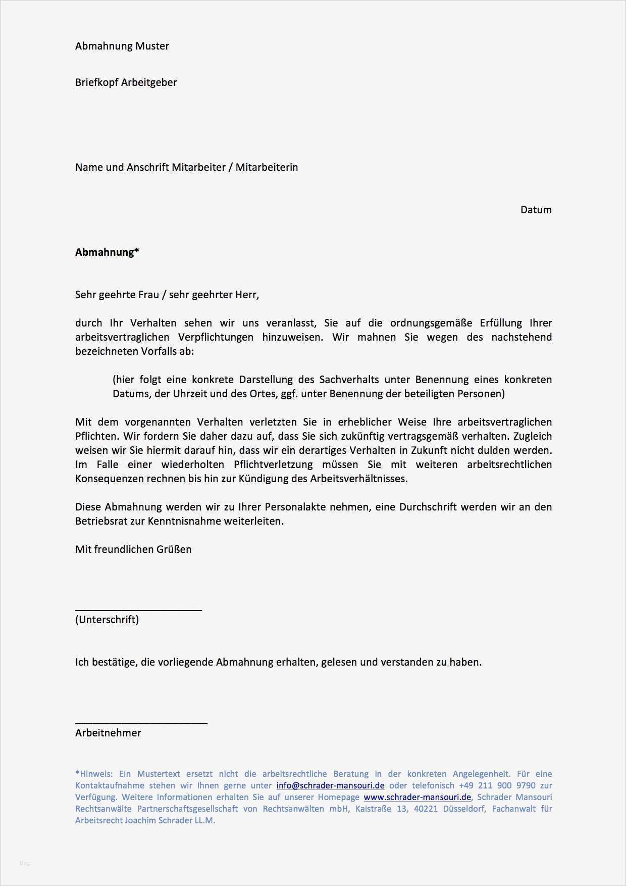 Vorlage Abmahnung Inspiration Download Abmahnung Muster Vorlage