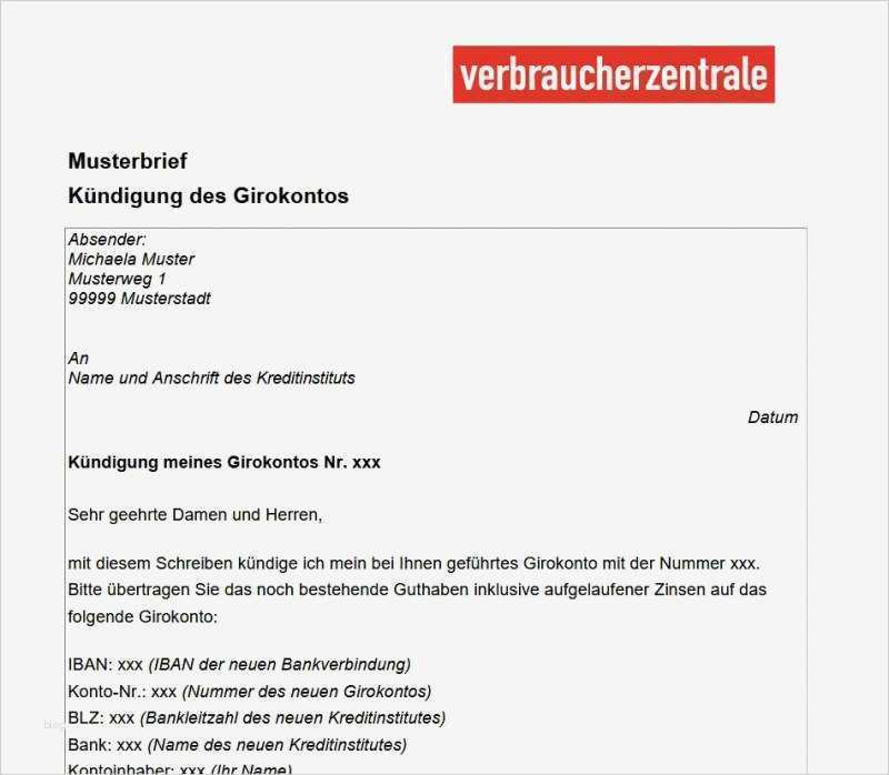 Vorlage änderung Bankverbindung Bewundernswert Verbraucherzentrale Musterbriefe Girokonto Download