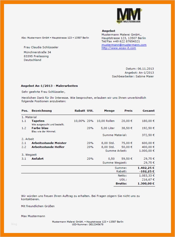 Vorlage Angebot Süß 9 Angebot Englisch Muster