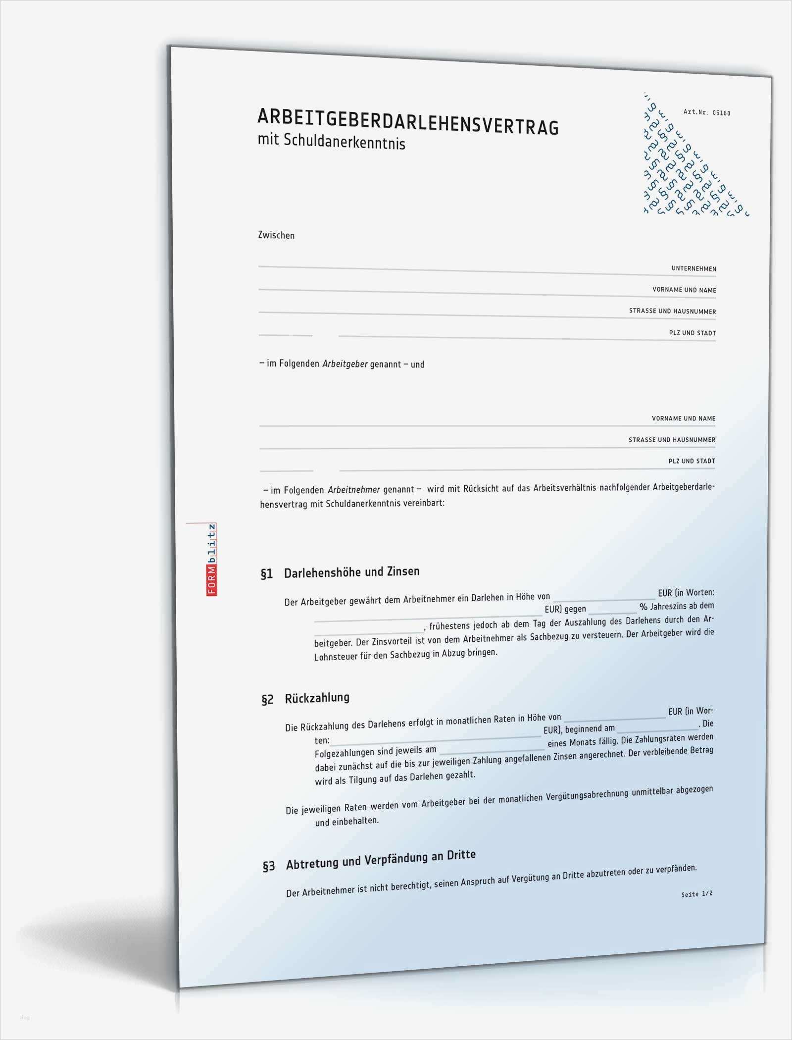 Vorlage Arbeitgeberdarlehen Beste Arbeitgeberdarlehensvertrag Mit Schuldanerkenntnis