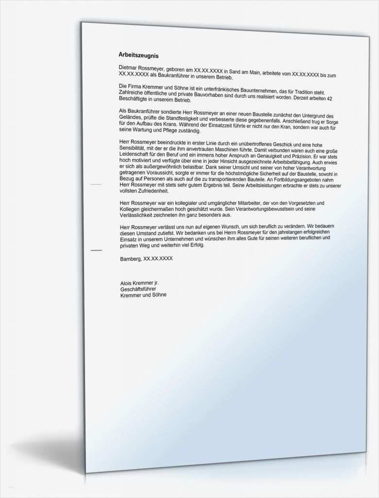 Vorlage Arbeitszeugnis Erstaunlich Arbeitszeugnis Kranführer Note Eins