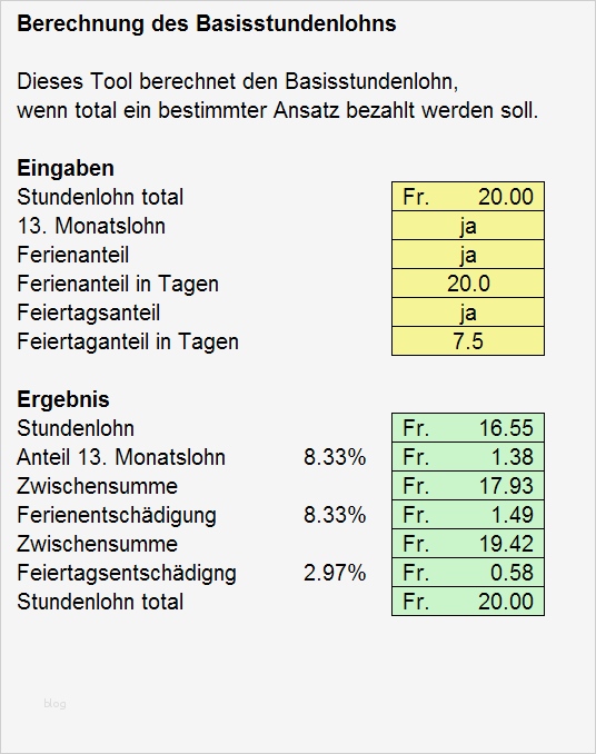 67 Best Of Vorlage Berechnung 1 Regelung Unternehmer Bilder 2 Stundenlohnabrechnung mit Berücksichtigung von Ferien und