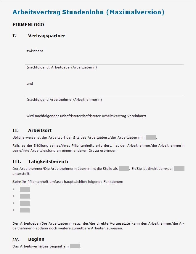 Vorlage Berechnung 1 Regelung Unternehmer Einzigartig Arbeitsverhältnis Stundenlohn Mustervertrag Und